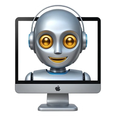 smiling robot on computer screen representing AI sticker