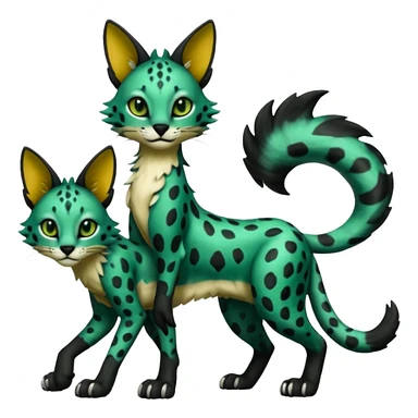 Epic complex detailed dark-deep-green, black, realistic Fakémon-Sprigatito-Floragato-Meowscarada-Trico-Sergal-Serval-Vernid-creature (full body) sticker