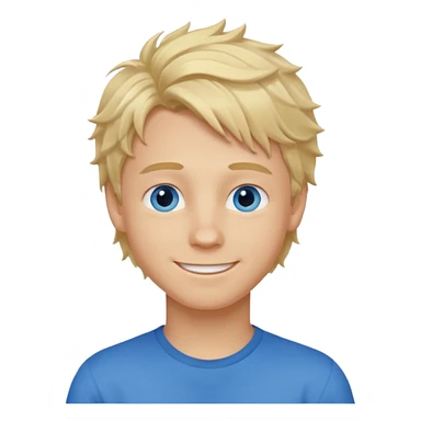Emoji chlopak z blond włosami które będą rozsztrzepane i niebieskimi oczami uśmiechając się i większe wlosy sticker
