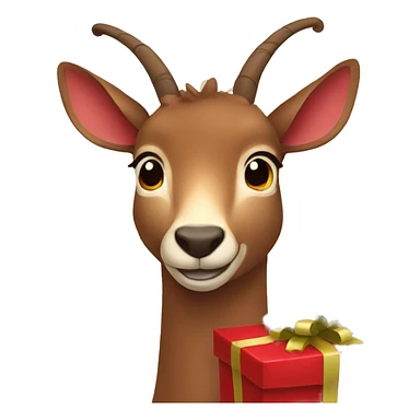 happy smiling brown chamois holding red gift sticker
