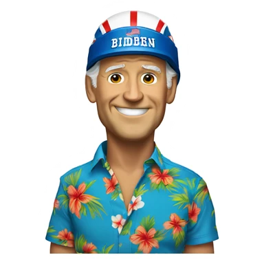 Joe Biden wearing a Hawaiian shirt wearing a football helmet sticker