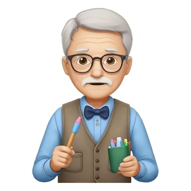 Man teacher: old, wearing vest, wearing glasses, hold chalk on their hand sticker