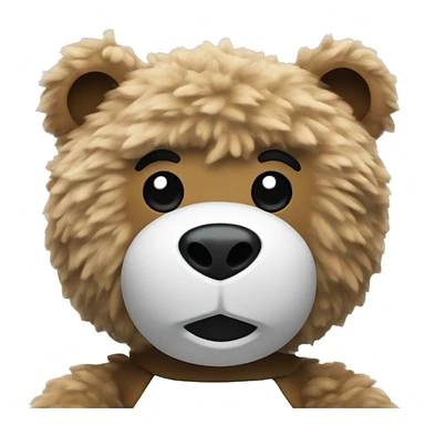 Fluffy bear toy with white t shirt with black logo “speakeasy” sticker