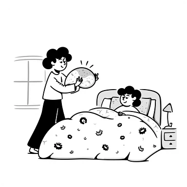 making the bed with pillows and blanket sticker