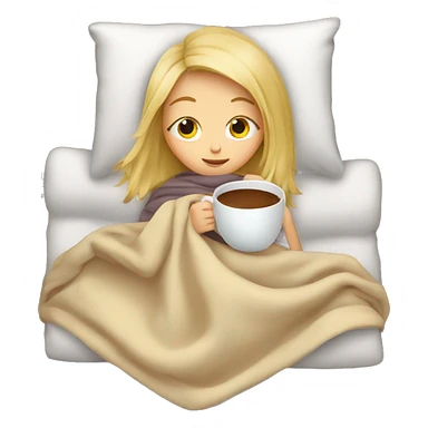 blond girl inside a blanket sipping coffee in bed sticker