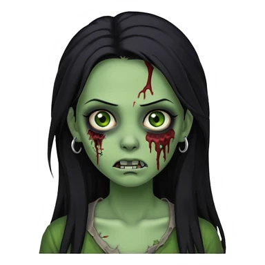 Zombie girl with a facial piercings long black hair green skin sticker