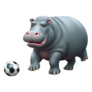 fat hippo as soccer player kick ball left leg sticker