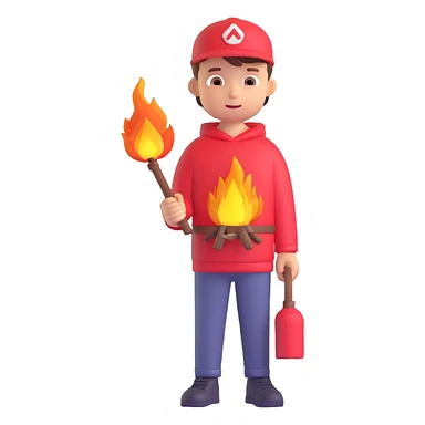 a boy holding fire sticker