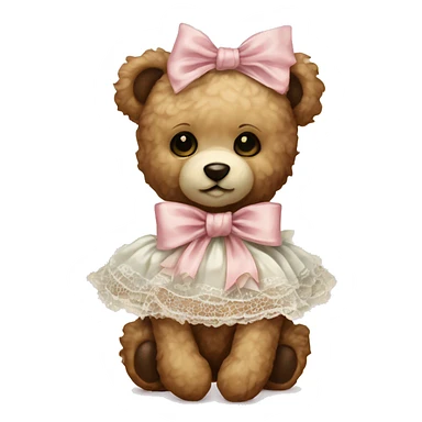 vintage rococo teddy bear with a light pink bow that has lace and frills sticker