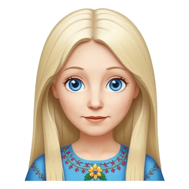50 yr old white woman, hippie parted very long hair, short bangs, very long straight blond hair, oval face, small smile, blue eyes, thin face, hair downback, hair parted at center of head, round cheeks, pale, longer hair, white christmas dress sticker