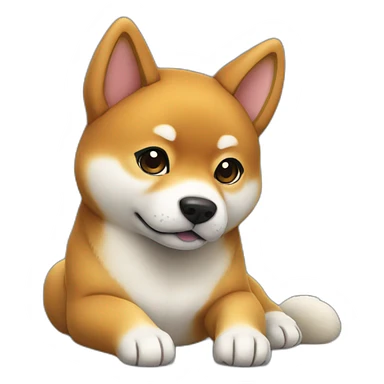 shiba inu full body sit photo 3/4 back paws relaxed lying down sticker