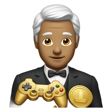 Rich man with gold gamepad sticker