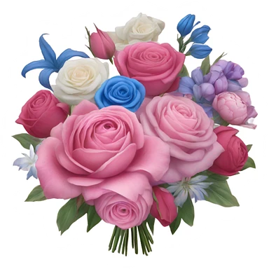 Huge pink flower bouquet with different flowers and pink tones and blue roses sticker