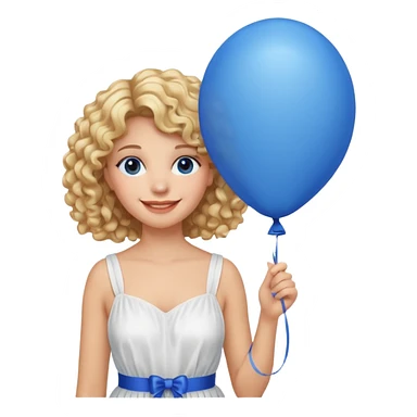 Woman curly blonde with blue balloon, white dress sticker
