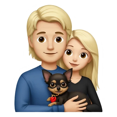 Hombre con pelo largo rubio chica de pelo castaño oscuro  y chihuahua negro amor sticker