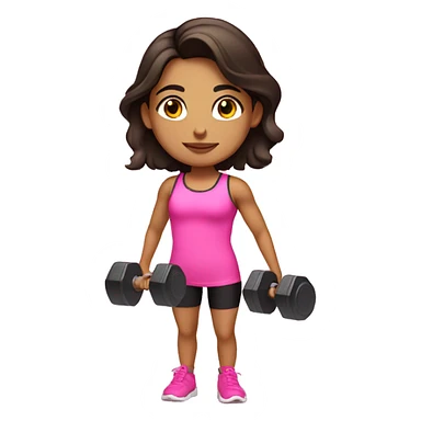 Hispanic girl holding weights doing gym activities in a cute pink outfit sticker