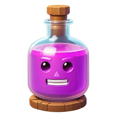 Clash of Clans aesthetic: Cinematic Playful Pixel 3D Magic Potion Portrait Emoji, rendered in a 3D vector-style similar to standard emojis with minimal shading and bold, simplified shapes. A compact, distinct form with signature details, softly glowing with a pixelated adventure charm. Simplified yet unmistakably iconic, highly detailed and consistent, glowing with a soft radiance and high shine. Stylized with a touch of classic pixel-art charm and a soft glowing outline, capturing the essence of a beloved gaming relic with a friendly, playful manner! sticker