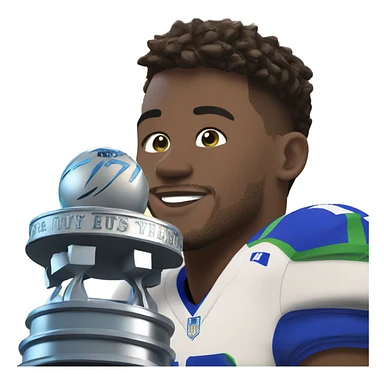 josh allen wearing a number 17 jersey, standing in front of a trophy  sticker