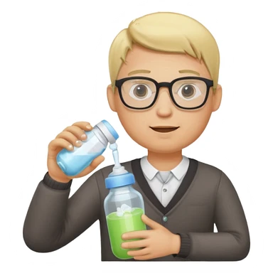 blonde man with glasses with baby bottle sticker