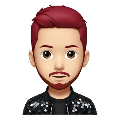 Mike Shinoda from Linkin Park with dark red hair, black sequin outfit sticker
