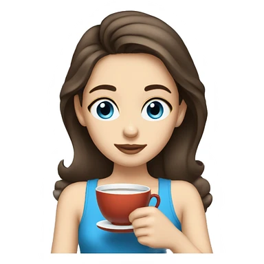 Girl sipping tea brunette blue eyes sticker