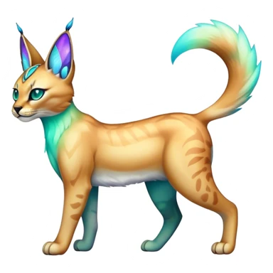 An iridescent transparent luminescent colorful fantasy-lynx-caracal-serval-fakemon-creature-hybrid sticker