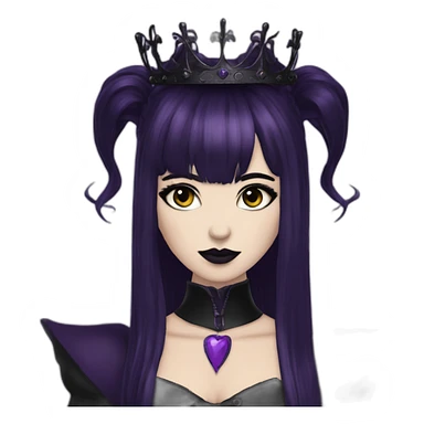 Elissabat-with-bangs-long-hair-dark-purple-and-black-vampire-goth-makeup-crown-pinkeyes sticker