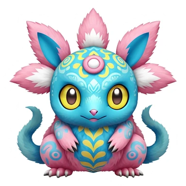 Cyan and yellow and blue and pink Pokémon-Fakémon-creature sticker