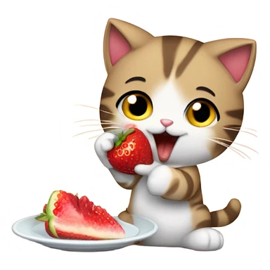 Gatito comiendo una fresa tierno  sticker