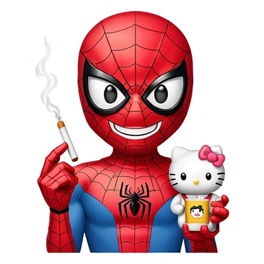 Spiderman and hello Kitty smoking  sticker