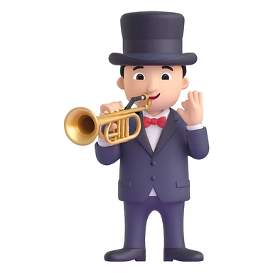 character with a black hat and a trumpet sticker