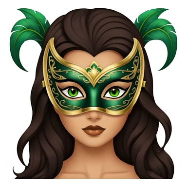 Greeneyed Woman hair with Long Dark brown hair wearing Black venetian mask sticker