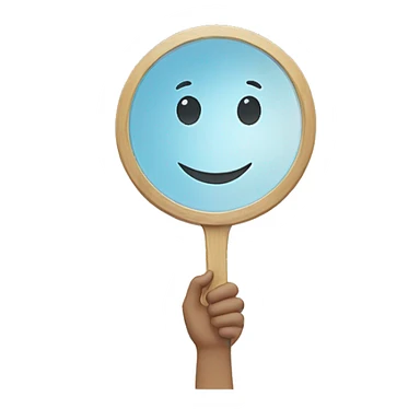 a smiling face with a hand holding up a mirror sticker