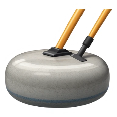 An icon showing a detailed close-up of a curling stone sliding across the ice, with a broom in motion beside it. The background features an indoor stadium with cheering spectators on the stands. Transparent background captures the strategy and focus of curling. sticker