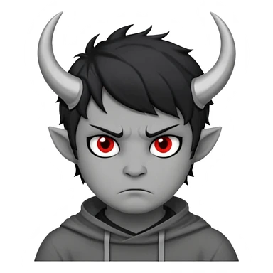 Karkat from Homestuck, gray skin, small horns, black hair, grumpy expression sticker