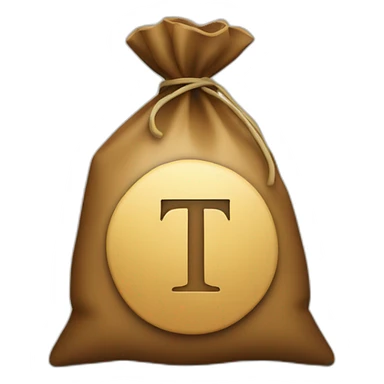 Money bag with letter T in the center of the bag sticker