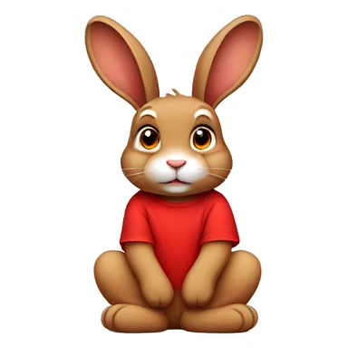 Cute brown floppy ear rabbit wearing red tshirt sitting  sticker