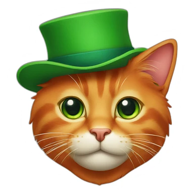 A red cat with a green hat and a staff sticker