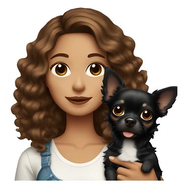 Pretty woman with brown wavy hair holding a black chihuahua  sticker