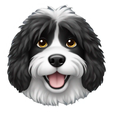 Fluffy black dog with white sticker