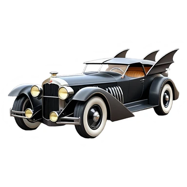  the animated series aerodynamic opulent dark futuristic concept Batmobile loosely based on 1926 V16 Cadillac wagon (flat long straight faceted mechanical body) winged stealthy street hot rod  sticker