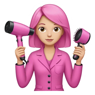peluquera con secador de pelo y peine en la mano, vestida de rosa sticker