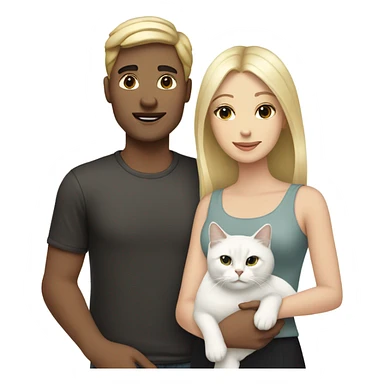 Couple white man with black hair, blonde woman and a white cat  sticker