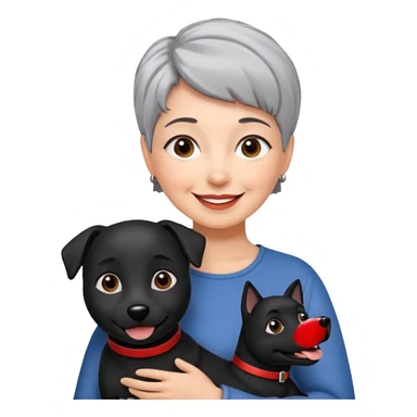 short gray haired woman with black dog sticker
