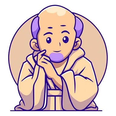 thoughtful philosopher with hand on chin, sitting in contemplative pose, scholarly appearance with robe, beige and brown color palette sticker