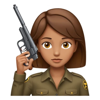 the woman emoji with brown hair and tan skin holding the gun emoji to her head with one hand sticker