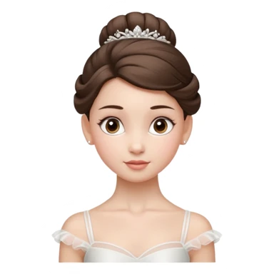 Cinematic Realistic Ballerina Portrait, depicted with lifelike skin texture, subtle rosy undertones, and soft natural lighting that enhances the gentle contours of her face. Her intricately detailed Brunette hair is elegantly styled in an updo, sticker