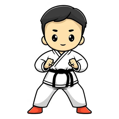teenage boy or girl in a traditional Tae Kwon Do stance with a white dobok uniform sticker