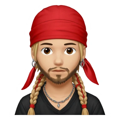 Tom kaulitz in 2005 with a bandana under a red cap, a lip ring and brown\blondish dreads up to his shoulders with no beard sticker