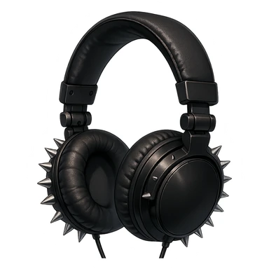 goth headphones, black with silver spikes, realistic anime style sticker